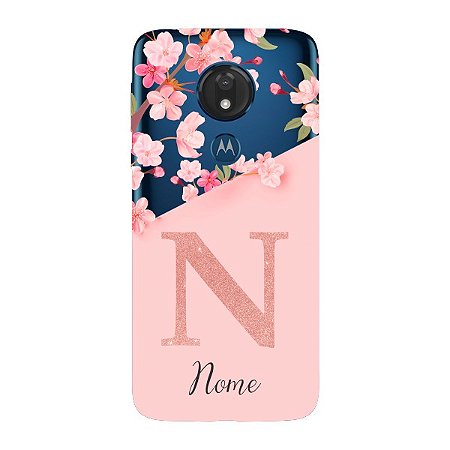 Capinha para Moto G7 Power Anti Impacto Personalizada - Delicate Flowers Rosa com nome e fundo transparente