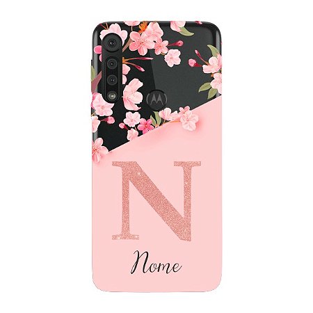 Capinha para Moto G8 Play Anti Impacto Personalizada - Delicate Flowers Rosa com nome e fundo transparente