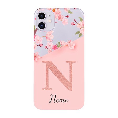 Capinha para iPhone 11 Anti Impacto Personalizada - Delicate Flowers Rosa com nome e fundo transparente