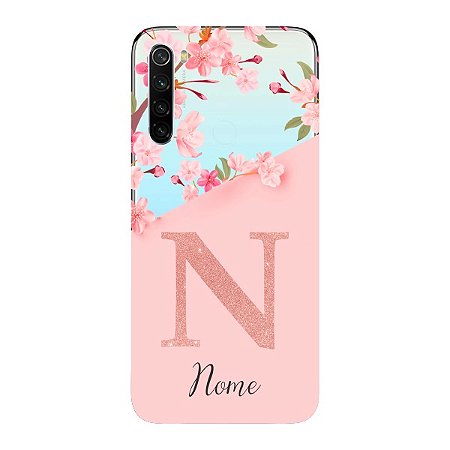 Capinha para Xiaomi RedMi Note 8 Anti Impacto Personalizada - Delicate Flowers Rosa com nome e fundo transparente