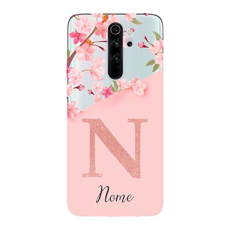 Capinha para Xiaomi RedMi Note 8 Pro Anti Impacto Personalizada - Delicate Flowers Rosa com nome e fundo transparente