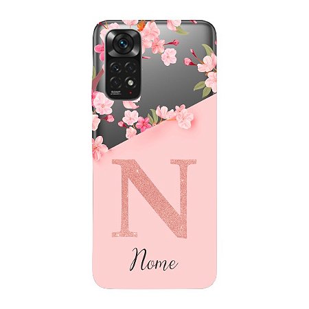 Capinha para Xiaomi RedMi Note 11 Anti Impacto Personalizada - Delicate Flowers Rosa com nome e fundo transparente