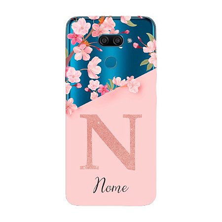 Capinha para LG K12 Max Anti Impacto Personalizada - Delicate Flowers Rosa com nome e fundo transparente