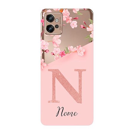 Capinha para Moto G32 Anti Impacto Personalizada - Delicate Flowers Rosa com nome e fundo transparente