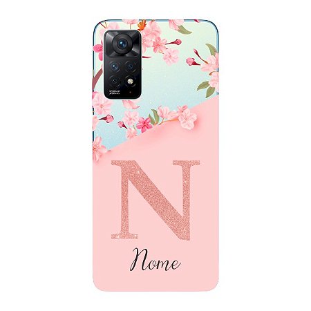 Capinha para Xiaomi RedMi Note 11 Pro 4G e 5G Anti Impacto Personalizada - Delicate Flowers Rosa com nome e fundo transparente