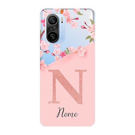 Capinha para Xiaomi Mi 11i Anti Impacto Personalizada - Delicate Flowers Rosa com nome e fundo transparente