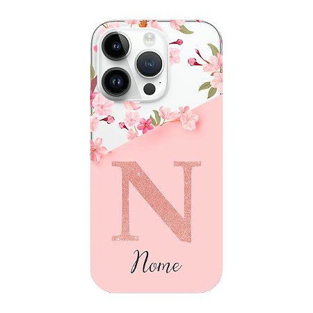 Capinha para iPhone 14 Pro Anti Impacto Personalizada - Delicate Flowers Rosa com nome e fundo transparente