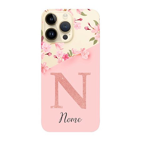 Capinha para iPhone 14 Pro Max Anti Impacto Personalizada - Delicate Flowers Rosa com nome e fundo transparente