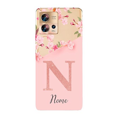 Capinha para Moto Edge 30 Fusion Anti Impacto Personalizada - Delicate Flowers Rosa com nome e fundo transparente