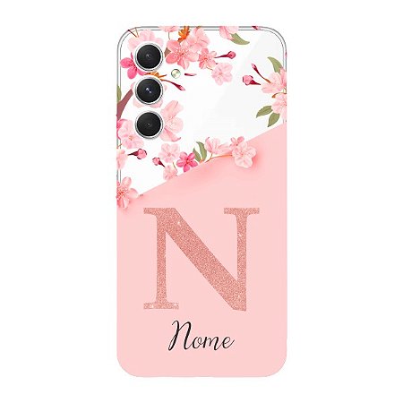 Capinha para Samsung A54 Anti Impacto Personalizada - Delicate Flowers Rosa com nome e fundo transparente