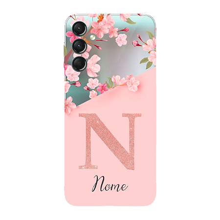 Capinha para Samsung A24 Anti Impacto Personalizada - Delicate Flowers Rosa com nome e fundo transparente