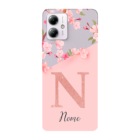 Capinha para Moto G14 Anti Impacto Personalizada - Delicate Flowers Rosa com nome e fundo transparente