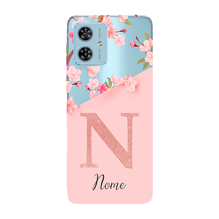 Capinha para Moto G54 Anti Impacto Personalizada - Delicate Flowers Rosa com nome e fundo transparente