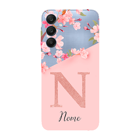 Capinha para Samsung A25 Anti Impacto Personalizada - Delicate Flowers Rosa com nome e fundo transparente