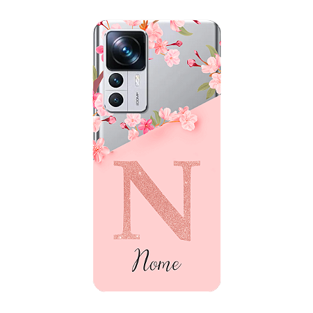 Capinha para Xiaomi Mi 12T Pro Anti Impacto Personalizada - Delicate Flowers Rosa com nome e fundo transparente