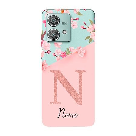 Capinha para Moto Edge 40 Neo Anti Impacto Personalizada - Delicate Flowers Rosa com nome e fundo transparente