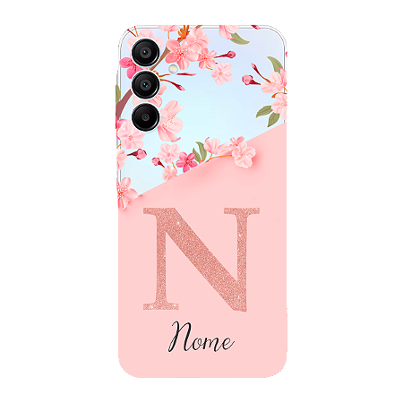 Capinha para Samsung A15 Anti Impacto Personalizada - Delicate Flowers Rosa com nome e fundo transparente