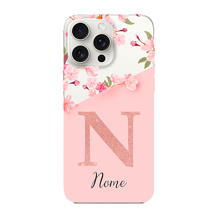 Capinha para iPhone 15 Pro Max Anti Impacto Personalizada - Delicate Flowers Rosa com nome e fundo transparente