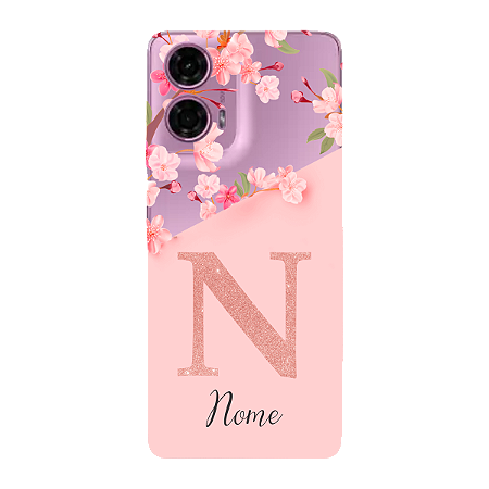 Capinha para Moto G24 Anti Impacto Personalizada - Delicate Flowers Rosa com nome e fundo transparente