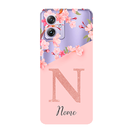 Capinha para Moto G64 Anti Impacto Personalizada - Delicate Flowers Rosa com nome e fundo transparente