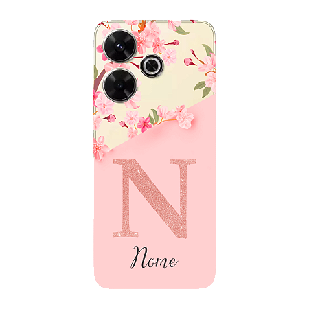 Capinha para Xiaomi RedMi 13 4G Anti Impacto Personalizada - Delicate Flowers Rosa com nome e fundo transparente