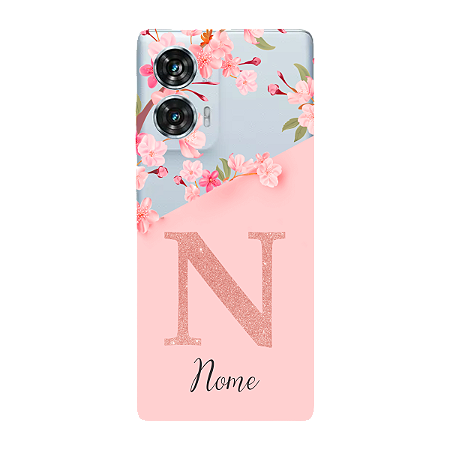 Capinha para Moto Edge 50 Fusion Anti Impacto Personalizada - Delicate Flowers Rosa com nome e fundo transparente