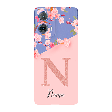 Capinha para Moto G85 Anti Impacto Personalizada - Delicate Flowers Rosa com nome e fundo transparente