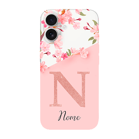 Capinha para iPhone 16 Plus Anti Impacto Personalizada - Delicate Flowers Rosa com nome e fundo transparente