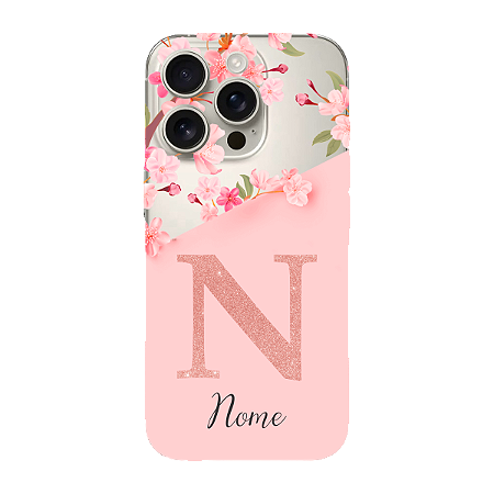 Capinha para iPhone 16 Pro Anti Impacto Personalizada - Delicate Flowers Rosa com nome e fundo transparente