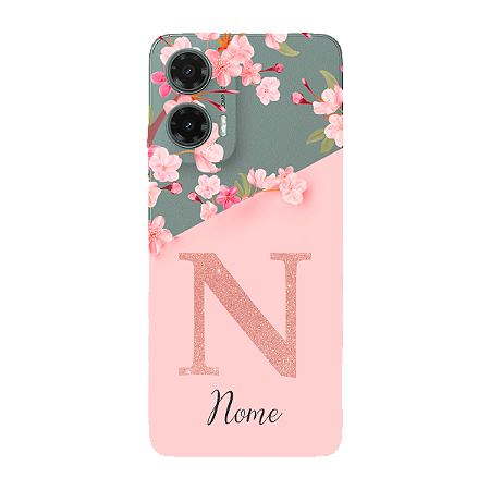 Capinha para Moto G35 Anti Impacto Personalizada - Delicate Flowers Rosa com nome e fundo transparente