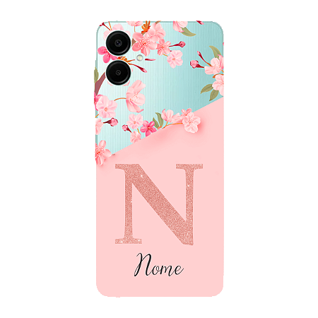 Capinha para Samsung A06 Anti Impacto Personalizada - Delicate Flowers Rosa com nome e fundo transparente