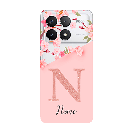 Capinha para Xiaomi Poco M6 Anti Impacto Personalizada - Delicate Flowers Rosa com nome e fundo transparente