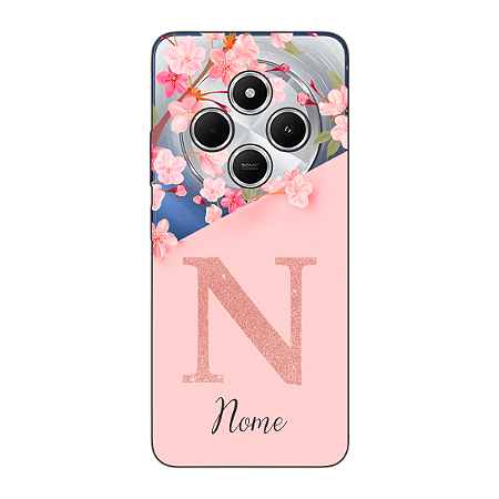 Capinha para Xiaomi RedMi 14c 4G Anti Impacto Personalizada - Delicate Flowers Rosa com nome e fundo transparente