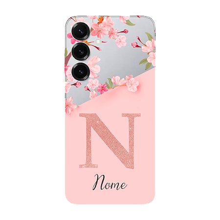 Capinha para Samsung S25 Anti Impacto Personalizada - Delicate Flowers Rosa com nome e fundo transparente