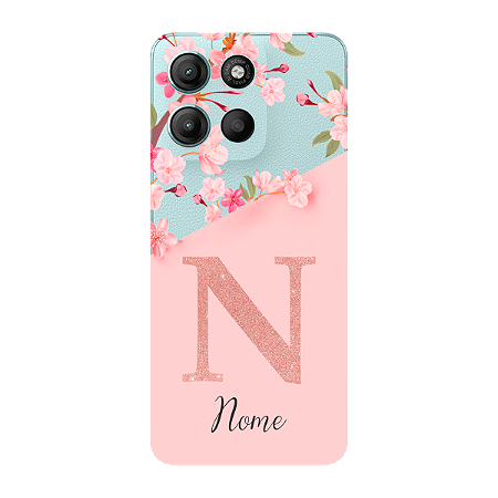 Capinha para Moto G15 Anti Impacto Personalizada - Delicate Flowers Rosa com nome e fundo transparente