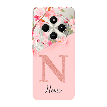 Capinha para Xiaomi Poco C75 Anti Impacto Personalizada - Delicate Flowers Rosa com nome e fundo transparente