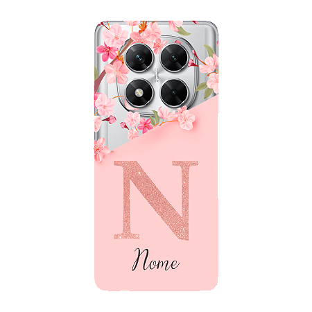 Capinha para Xiaomi Poco X7 Anti Impacto Personalizada - Delicate Flowers Rosa com nome e fundo transparente