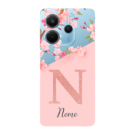 Capinha para Xiaomi RedMi Note 14 4G Anti Impacto Personalizada - Delicate Flowers Rosa com nome e fundo transparente