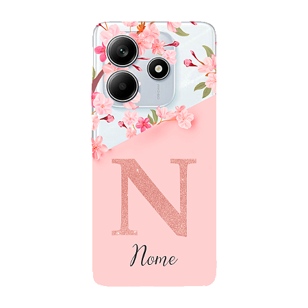 Capinha para Xiaomi RedMi Note 14 5G Anti Impacto Personalizada - Delicate Flowers Rosa com nome e fundo transparente