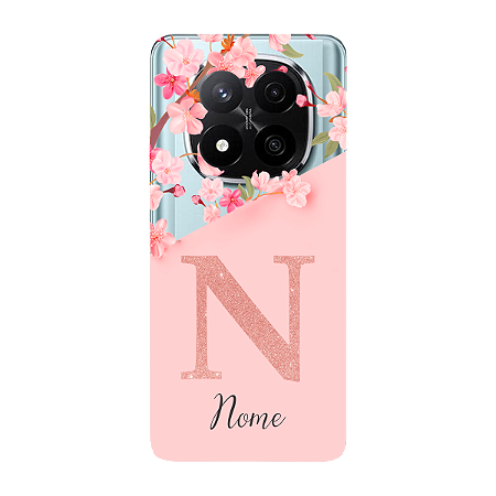 Capinha para Xiaomi RedMi Note 14 Pro Plus Anti Impacto Personalizada - Delicate Flowers Rosa com nome e fundo transparente