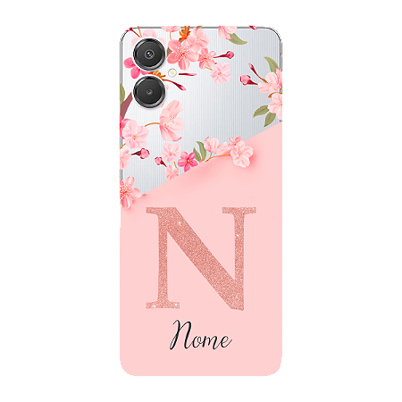 Capinha para Samsung A07 Anti Impacto Personalizada - Delicate Flowers Rosa com nome e fundo transparente