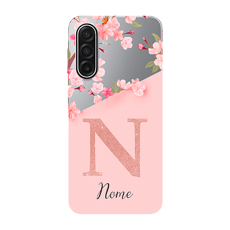 Capinha para Samsung A17 Anti Impacto Personalizada - Delicate Flowers Rosa com nome e fundo transparente