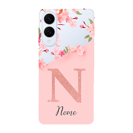 Capinha para Samsung S25 Edge Anti Impacto Personalizada - Delicate Flowers Rosa com nome e fundo transparente