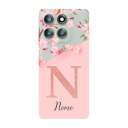 Capinha para Moto Edge 60 Pro Anti Impacto Personalizada - Delicate Flowers Rosa com nome e fundo transparente