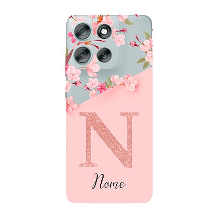 Capinha para Moto G56 Anti Impacto Personalizada - Delicate Flowers Rosa com nome e fundo transparente