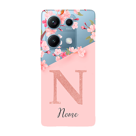 Capinha para Xiaomi RedMi Note 14s Anti Impacto Personalizada - Delicate Flowers Rosa com nome e fundo transparente