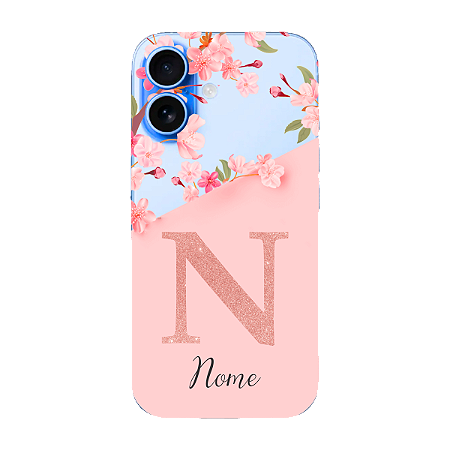 Capinha para iPhone 17 Anti Impacto Personalizada - Delicate Flowers Rosa com nome e fundo transparente