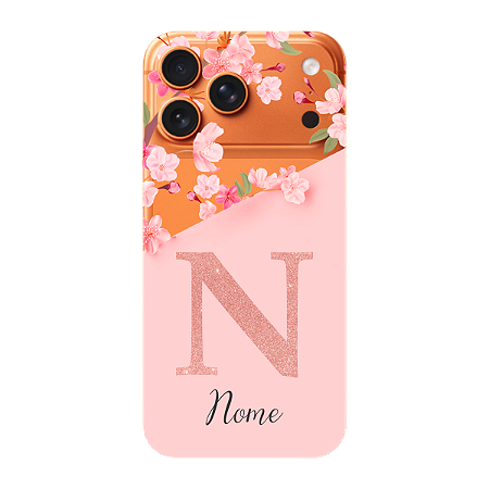 Capinha para iPhone 17 Pro Anti Impacto Personalizada - Delicate Flowers Rosa com nome e fundo transparente