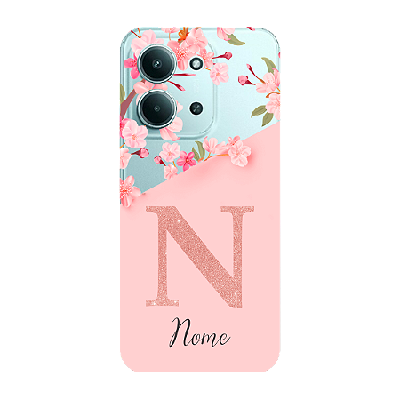 Capinha para Xiaomi RedMi 15c Anti Impacto Personalizada - Delicate Flowers Rosa com nome e fundo transparente