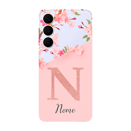 Capinha para Samsung S25 FE Anti Impacto Personalizada - Delicate Flowers Rosa com nome e fundo transparente
